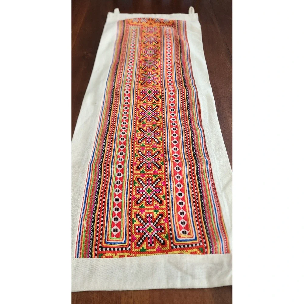 Handmade HMONG Embroidered Textile Wall Ready-to-hang Boho‎ Folk Art 31x11.5